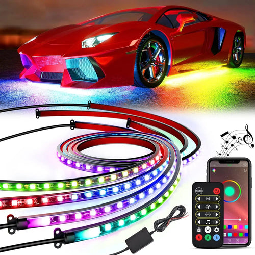 Nilight 256Leds RGBIC Underglow Neon APP Remote Control Led Strip Light 4PCS