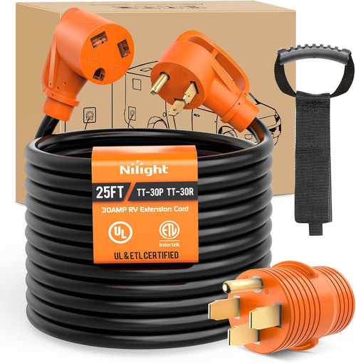 Nilight 25FT 30 Amp RV Extension Cord with Adapter 50Amp to 30Amp 125V Heavy Duty 10/3 Gauge Pure Copper STW Wire UL ETL Listed 3 Prong TT-30P TT-30R Weatherproof Suit for Generators Campers