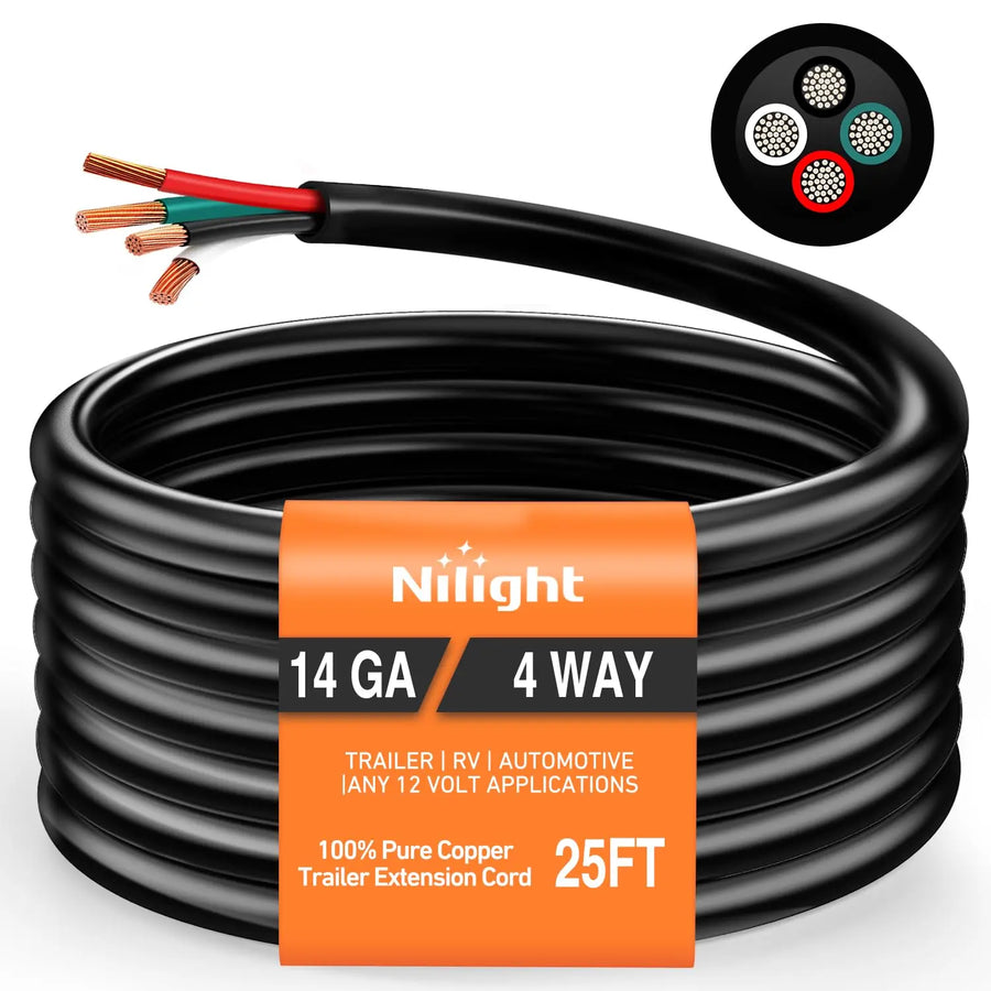 Nilight 25Ft 4Pin Trailer Extension Cable