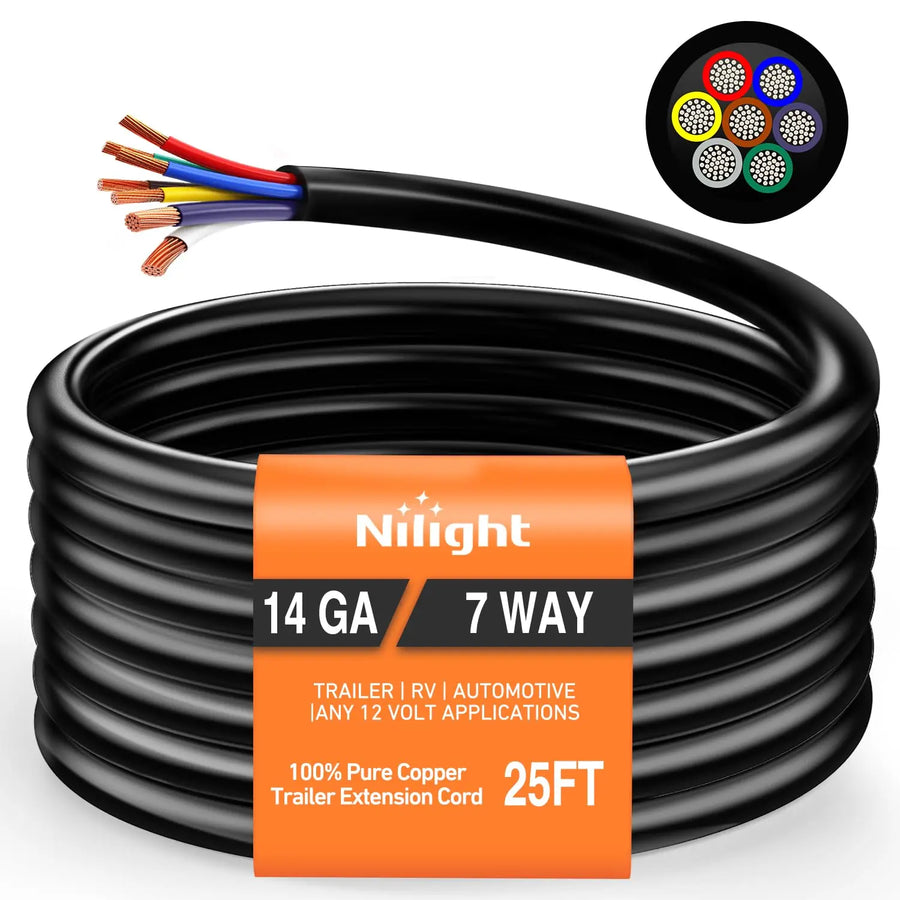 Nilight 25Ft 7Pin Trailer Extension Cable