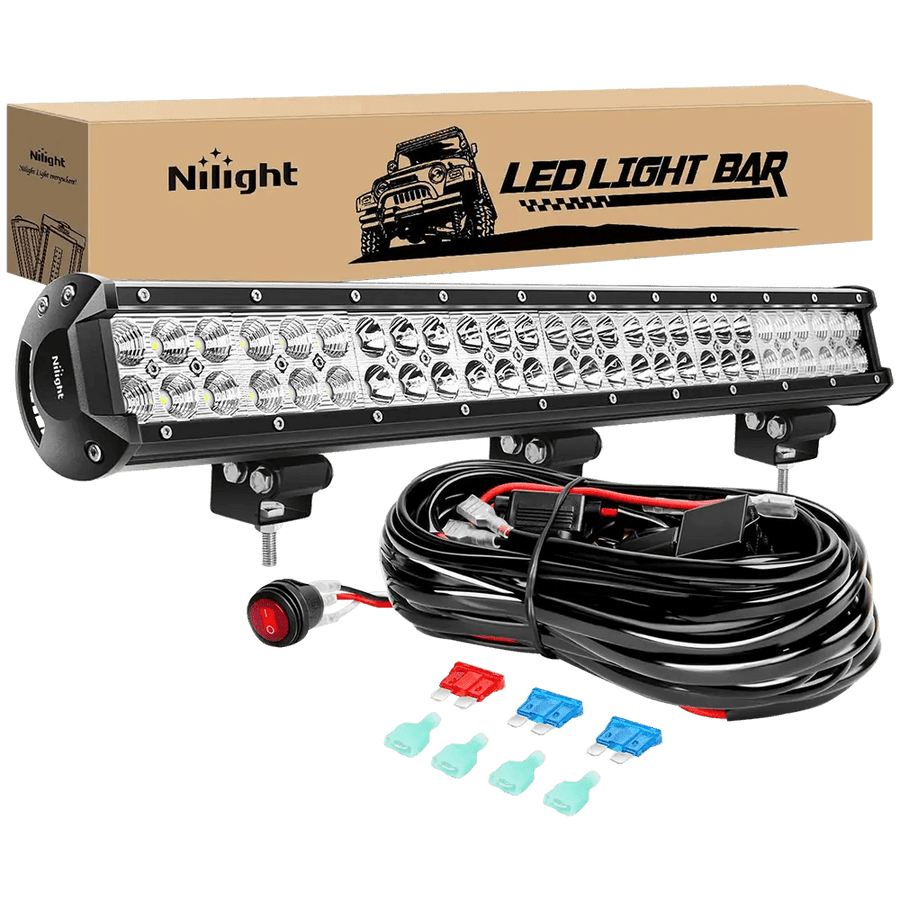 Nilight 25 Inch 162W Double Row Spot Flood LED Light Bar | 12FT Wire 3Pin Switch