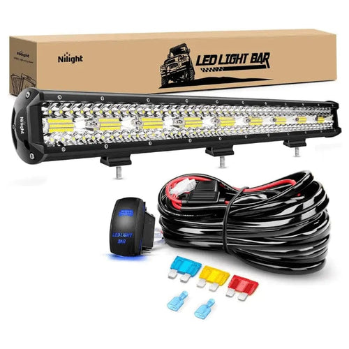 Nilight 26 Inch 540W 50000LM Triple Row Spot Flood LED Light Bar | 14AWG Wire 5Pin Switch