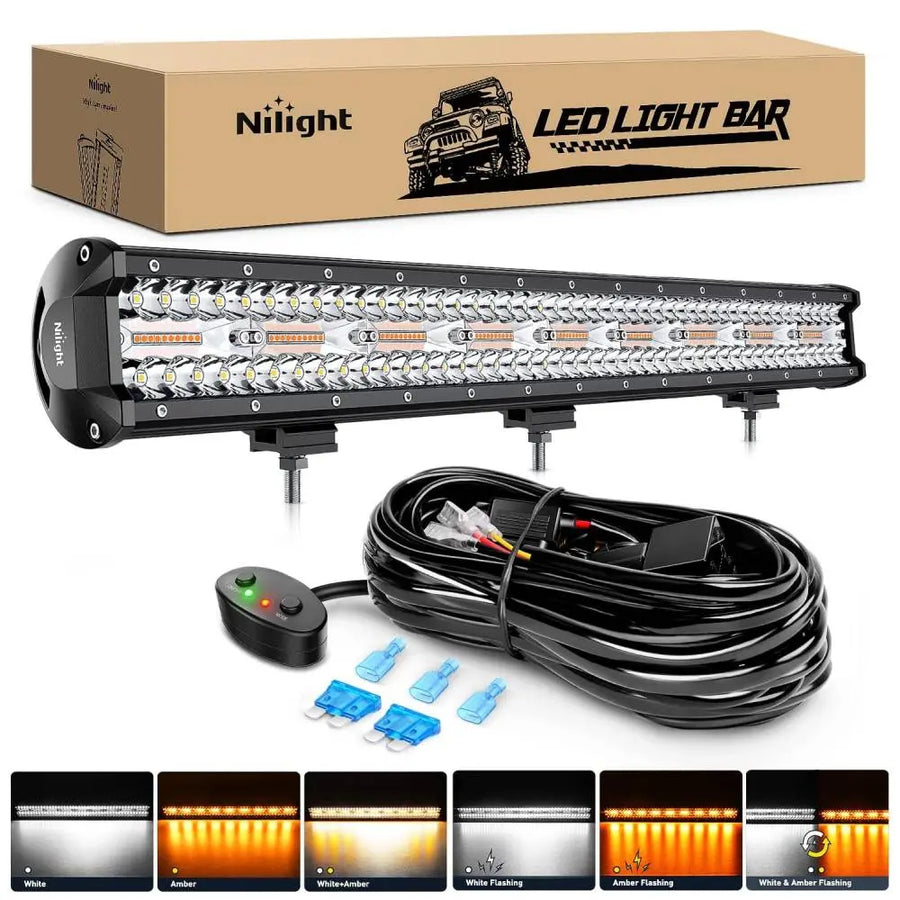 Nilight 26 Inch 540W Triple Row Amber White Spot Flood LED Light Bar | 16AWG DT Wire