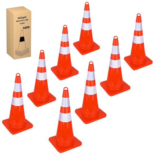 Nilight 28 inch Traffic Safety Cones, 8 Pack Durable PVC Orange Cones with Reflective Collars for Road Safety, Parking, Construction Work, Sports Training