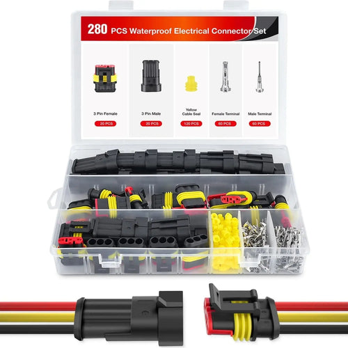 Nilight 280PCS 3 Pin Electrical Connector ‎Plug Male Female Terminal Wire Connector