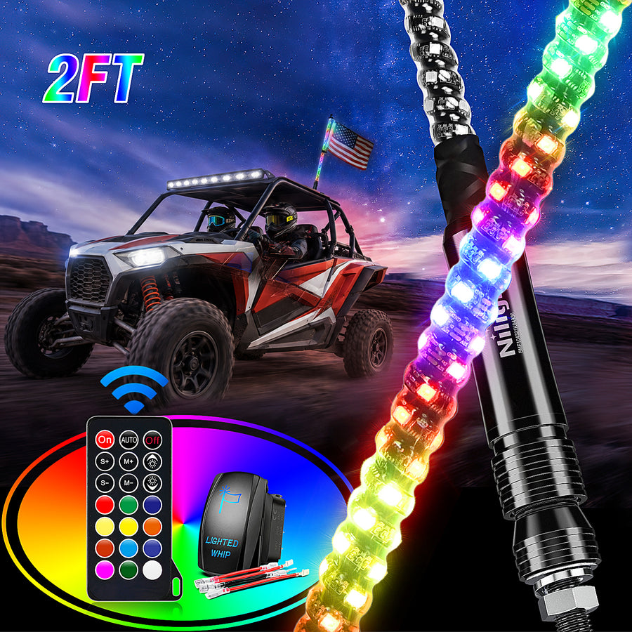 Nilight 2FT Spiral Antenna Led Whip Light RF Remote Control | 8.6FT Wire 5Pin Switch