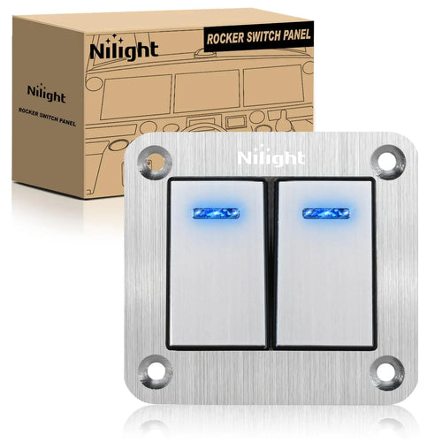 Nilight 2Gang Aluminum 3Pin ON/Off Blue Led Rocker Switch Panel