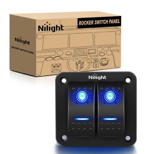 Nilight 2Gang Aluminum 5Pin ON/Off Rocker Switch Panel Blue