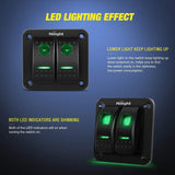 Nilight 2Gang Aluminum 5Pin ON/Off Rocker Switch Panel Green, view 5