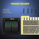 Nilight 2Gang Aluminum 5Pin ON/Off Rocker Switch Panel Green, view 6