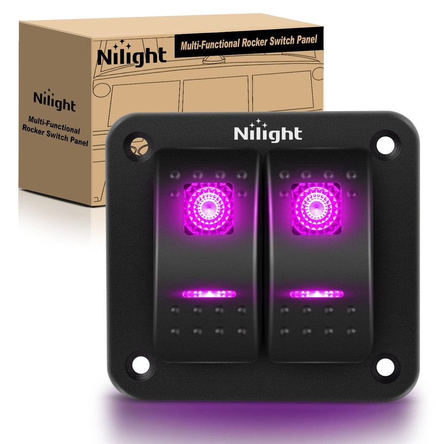 Nilight 2Gang Aluminum 5Pin ON/Off Rocker Switch Panel Purple