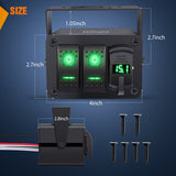 Nilight 2Gang Aluminum ON/Off Rocker Switch Box w/ QC 3.0 Dual USB Charger Voltmeter with Green Backlit, view 2