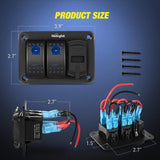 Nilight 2Gang Blue Rocker Switch Panel w/ 4.8 Amp Dual USB Charger Voltmeter, view 2