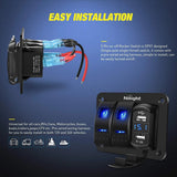 Nilight 2Gang Blue Rocker Switch Panel w/ 4.8 Amp Dual USB Charger Voltmeter, view 5