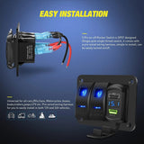Nilight 2Gang Blue Rocker Switch Panel w/ PD Type C | USB Charger Voltmeter, view 2