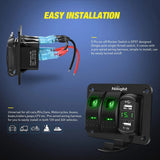 Nilight 2Gang Green Rocker Switch Panel w/ 4.8 Amp Dual USB Charger Voltmeter, view 5