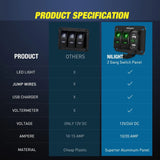 Nilight 2Gang Green Rocker Switch Panel w/ 4.8 Amp Dual USB Charger Voltmeter, view 6