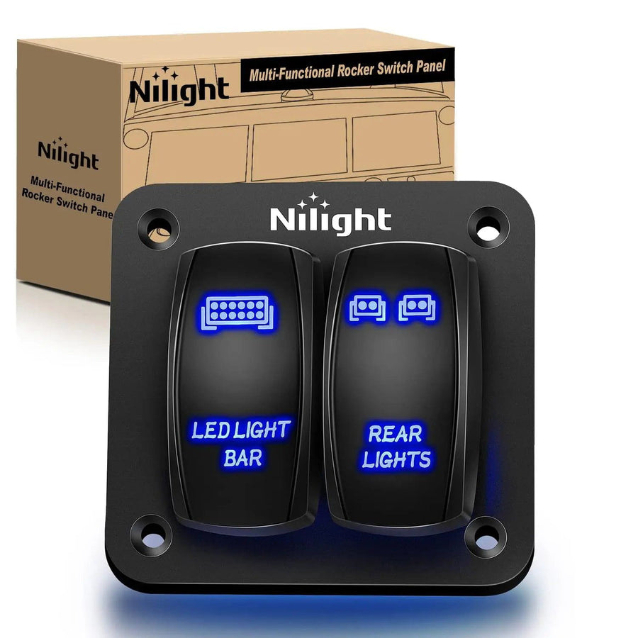 Nilight 2Gang Led Light Bar and Rear Lights 5Pin ON/Off Rocker Switch Panel Blue