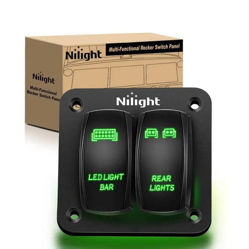 Nilight 2Gang Led Light Bar and Rear Lights 5Pin ON/Off Rocker Switch Panel Green