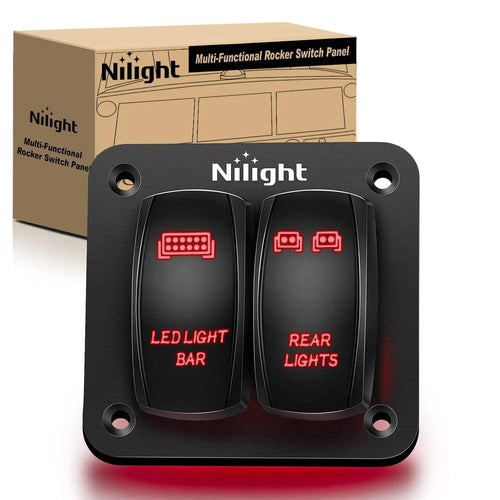 Nilight 2Gang Led Light Bar and Rear Lights 5Pin ON/Off Rocker Switch Panel Red