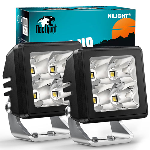 Nilight 2 Inch 4LED 20W Square Spot Built-in EMC LED Pod Lights (Pair)