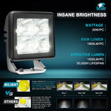 Nilight 2 Inch 4LED 20W Square Spot Built-in EMC LED Pod Lights (Pair), view 3