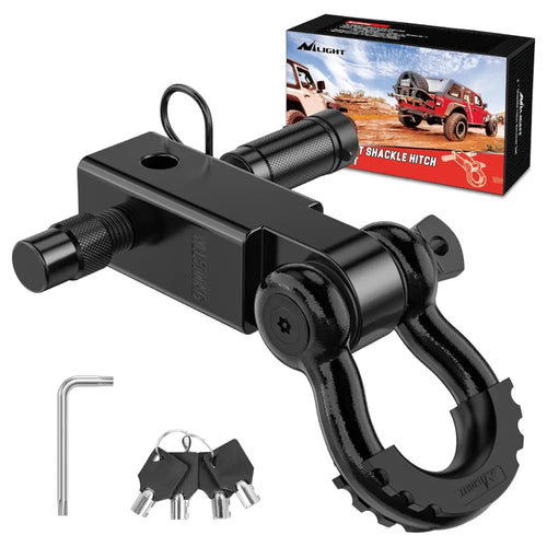 Nilight 2 Inch Anti-Theft Shackle Hitch Receiver Set Black