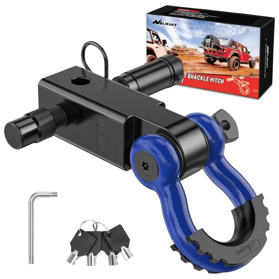 Nilight 2 Inch Anti-Theft Shackle Hitch Receiver Set Blue Black