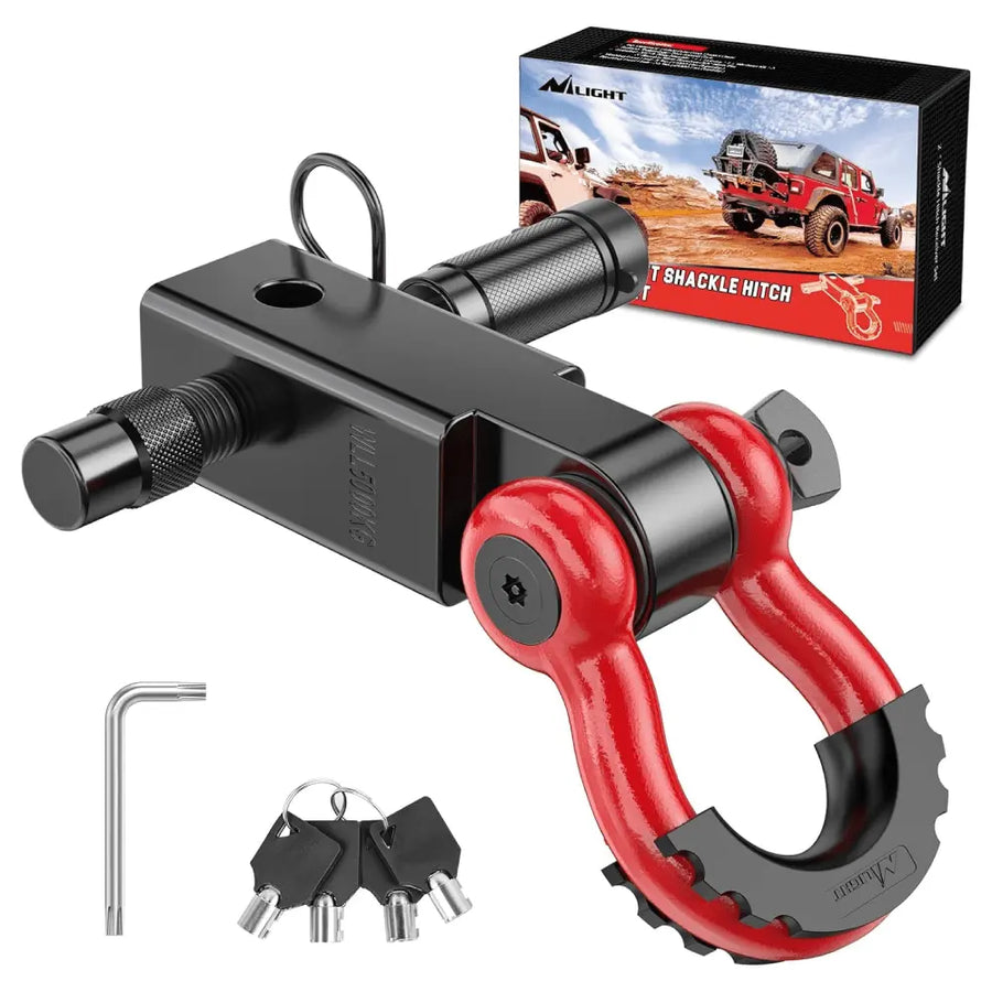 Nilight 2 Inch Anti-Theft Shackle Hitch Receiver Set Red Black