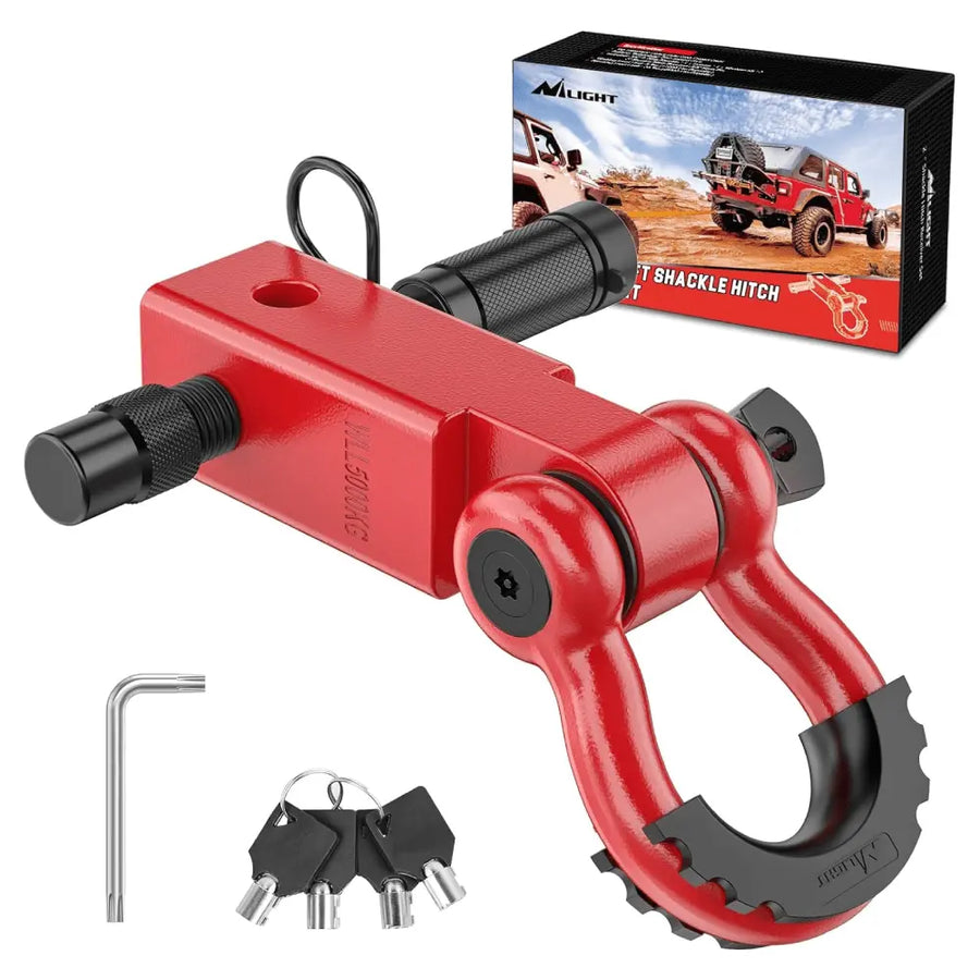 Nilight 2 Inch Anti-Theft Shackle Hitch Receiver Set Red