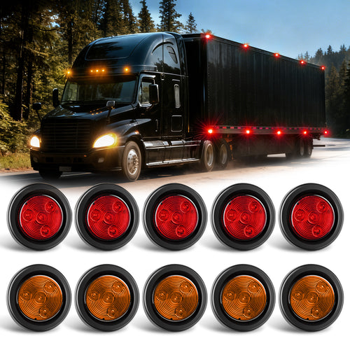 Nilight 2 Inch Red Amber Round Side Marker Light (10 Pcs)
