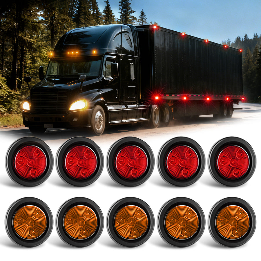 Nilight 2 Inch Red Amber Round Side Marker Light (10 Pcs)