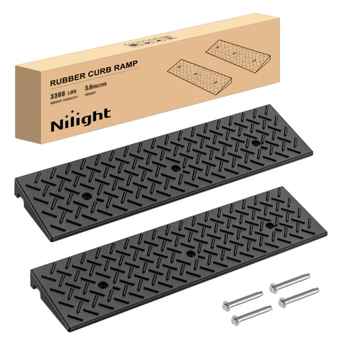 Nilight 2Inch Rise Curb Ramps, Heavy Duty Rubber Driveway Threshold Shed Ramp for Sidewalk Cars Lawn Mower Wheelchairs Motorcycles, 3300lbs Load Capacity (Pair)