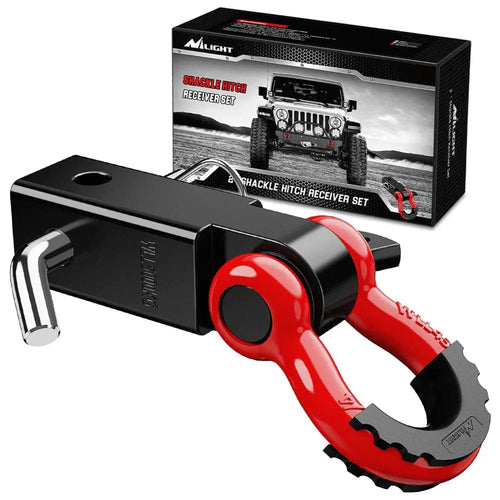 Nilight 2 Inch Shackle Hitch Receiver 3/4 Inch D Ring Kit Black Red