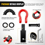 Nilight 2 Inch Shackle Hitch Receiver 3/4 Inch D Ring Kit Black Red, view 4