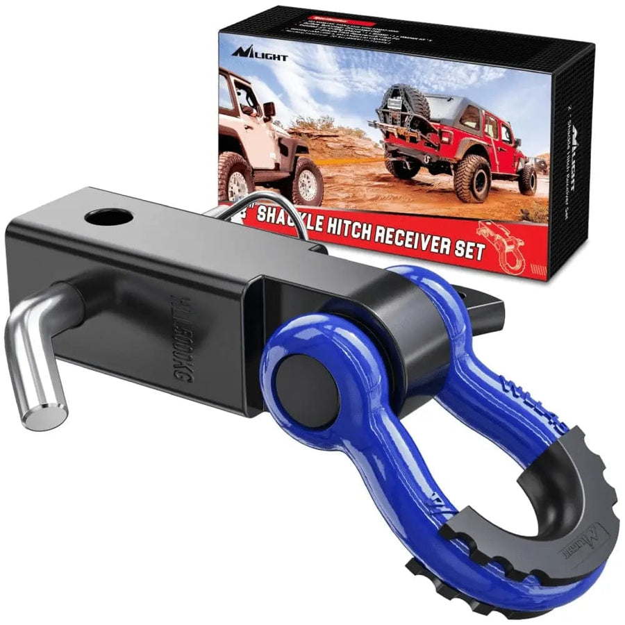 Nilight 2 Inch Shackle Hitch Receiver 3/4 Inch D Ring Kit Blue