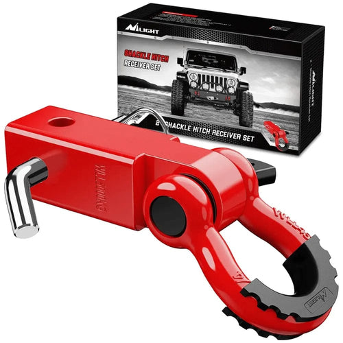 Nilight 2 Inch Shackle Hitch Receiver 3/4 Inch D Ring Kit Red
