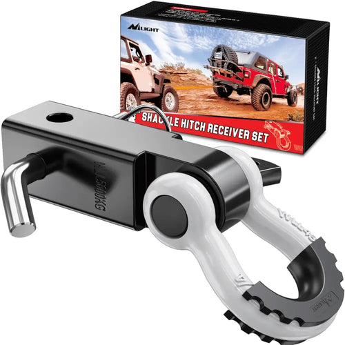 Nilight 2 Inch Shackle Hitch Receiver 3/4 Inch D Ring Kit White Black