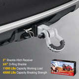 Nilight 2 Inch Shackle Hitch Receiver 3/4 Inch D Ring Kit White, view 6