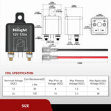 Nilight 2PC 120A Starter Relay 4 Pin Split Relays Switch 12V Continuous SPST High Current 4 Terminal Car Starter Control w/Copper Wire Lugs for Automotive Car Truck Camper, view 3