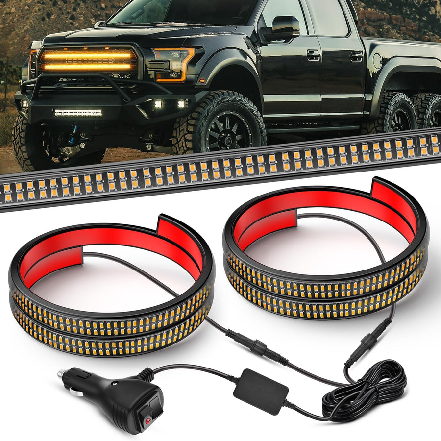 Nilight 2PCS 24 inch Truck Grille Strobe Lights Strip 384 LED Emergency Light Amber Flexible Side Flashing Warning Caution Safety Waterproof Lighting Kit for Trucks Tow Plow Construction Vehicles