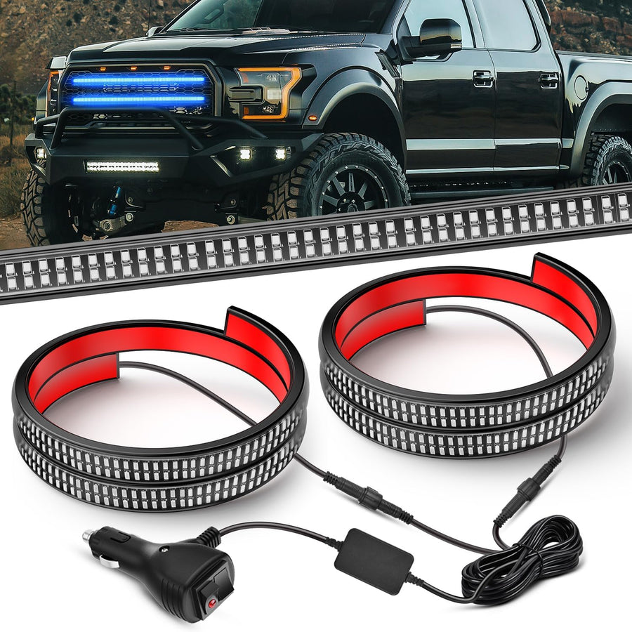 Nilight 2PCS 24 inch Truck Grille Strobe Lights Strip 384 LED Emergency Light Blue Flexible Side Flashing Warning Caution Safety Waterproof Lighting Kit for Trucks Tow Plow Construction Vehicles