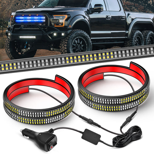 Nilight 2PCS 24 inch Truck Grille Strobe Lights Strip 384 LED Emergency Light Blue White Flexible Side Flashing Warning Caution Safety Waterproof Lighting Kit for Trucks Tow Plow Construction Vehicles