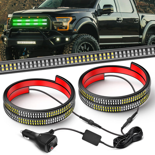 Nilight 2PCS 24 inch Truck Grille Strobe Lights Strip 384 LED Emergency Light Green White Flexible Side Flashing Warning Caution Safety Waterproof Lighting Kit for Trucks Tow Plow Construction Vehicle
