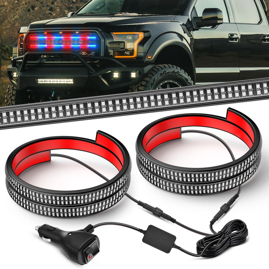Nilight 2PCS 24 inch Truck Grille Strobe Lights Strip 384 LED Emergency Light Red Blue Flexible Side Flashing Warning Caution Safety Waterproof Lighting Kit for Trucks Tow Plow Construction Vehicles
