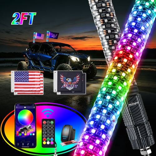 Nilight 2Pcs 2FT Spiral Antenna Bluetooth Remote App Control Led Fat Whip Light