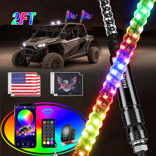 Nilight 2Pcs 2FT Spiral Antenna Bluetooth Remote App Control Led Whip Light | 10FT Wire 5Pin Switch
