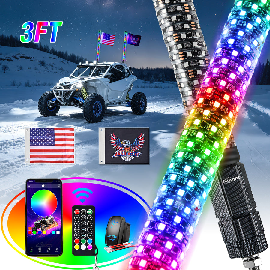 Nilight 2Pcs 3FT Spiral Antenna Bluetooth Remote App Control Led Fat Whip Light