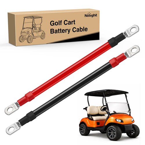 Nilight 2PCS 4 AWG 12 Inch Golf Cart Battery Cable Kit Pure Copper for EZGO TXT | Heavy Duty Pure Copper AC/DC Wire Kits with Tinned Copper Lugs for 36V/48V EZGO TXT 1994-up