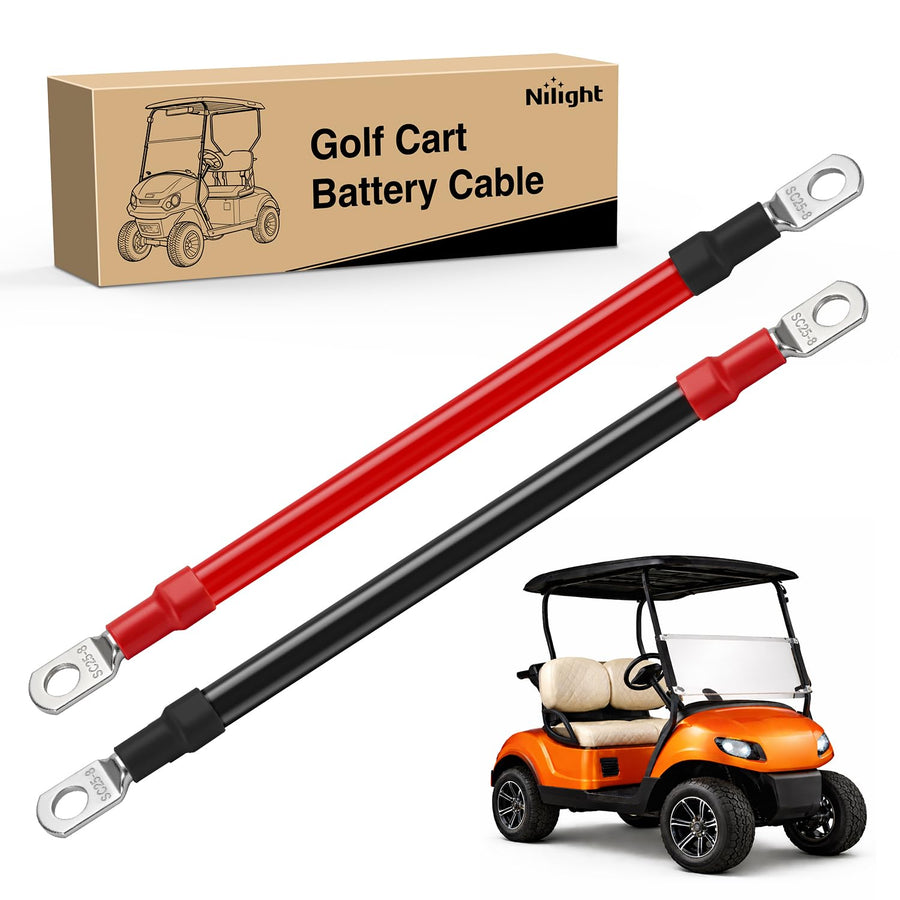 Nilight 2PCS 4 AWG 12 Inch Golf Cart Battery Cable Kit Pure Copper for EZGO TXT | Heavy Duty Pure Copper AC/DC Wire Kits with Tinned Copper Lugs for 36V/48V EZGO TXT 1994-up